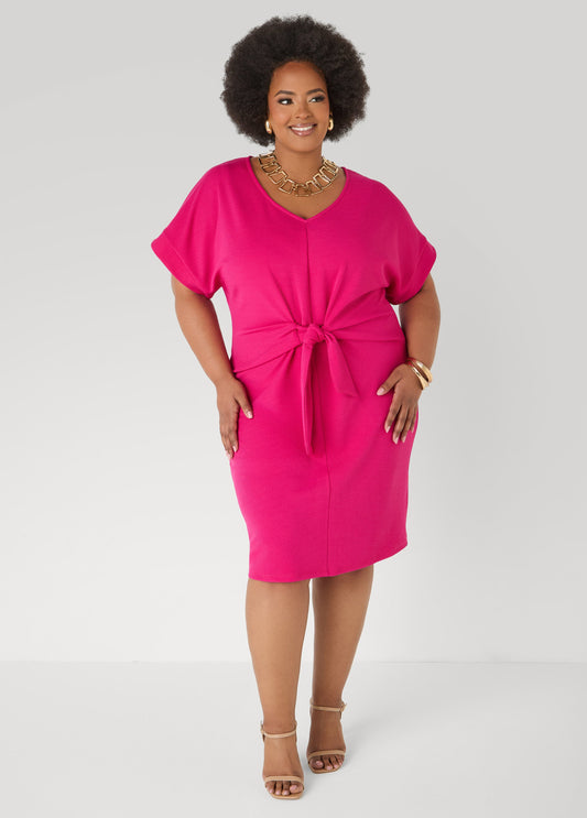 Textured Tie Front Dress Black | Ashley Stewart