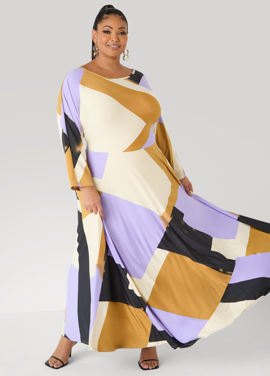 Geo Print A Line Maxi Dress Multi | Ashley Stewart