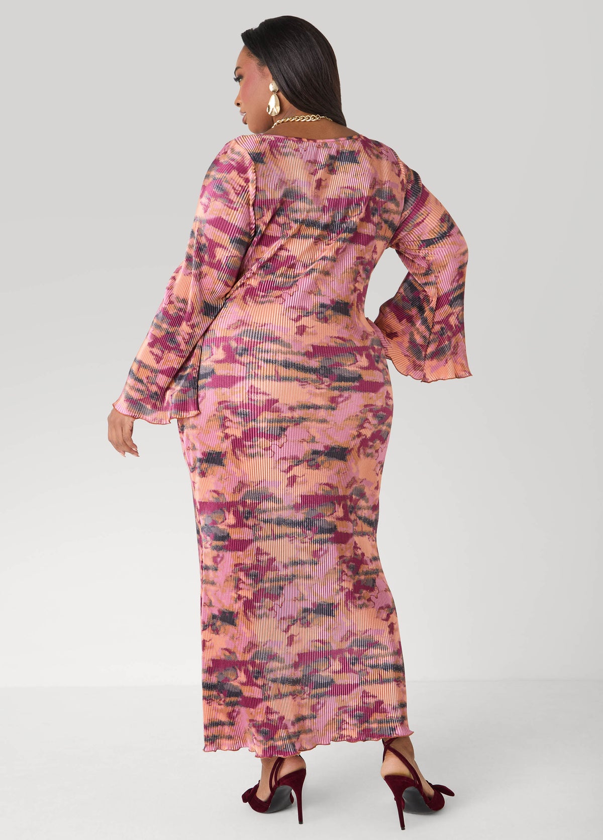 Plisse Printed Maxi Dress Foxglove | Ashley Stewart