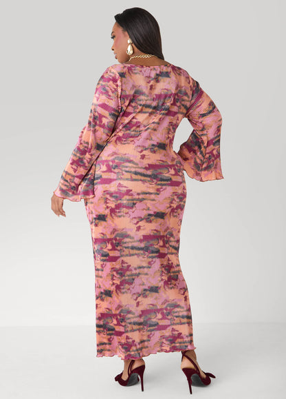 Plisse Printed Maxi Dress Foxglove | Ashley Stewart