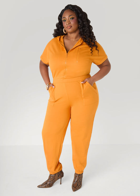 French Terry Joggers Jumpsuit Desert Sun | Ashley Stewart