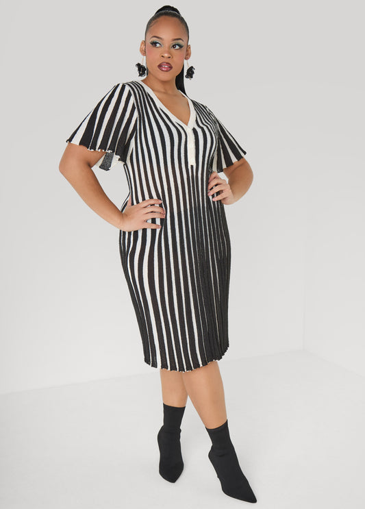 Striped A Line Sweater Dress Black Combo | Ashley Stewart