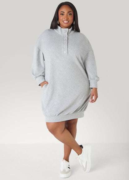 Button Front Sweatshirt Dress Heather Grey | Ashley Stewart