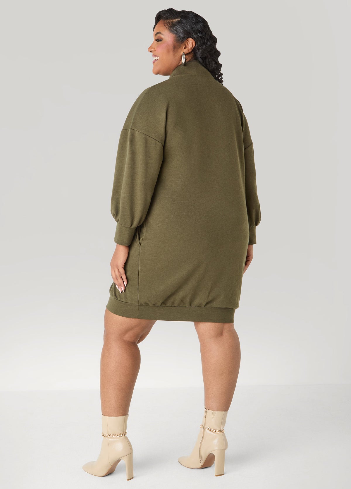 Button Front Sweatshirt Dress Heather Grey | Ashley Stewart