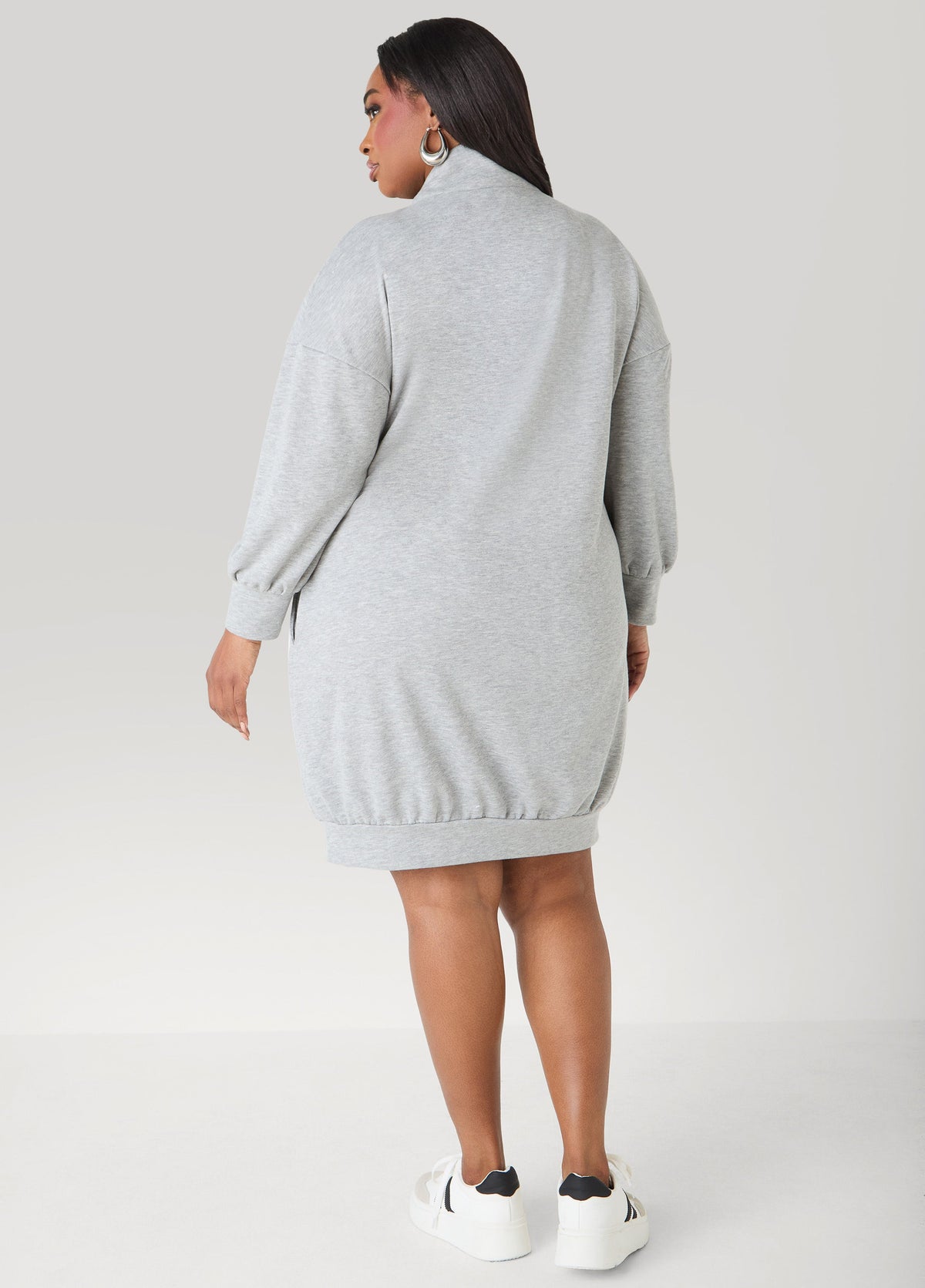 Button Front Sweatshirt Dress Heather Grey | Ashley Stewart