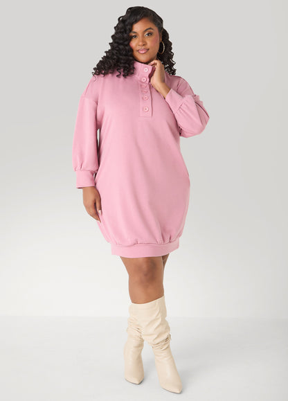 Button Front Sweatshirt Dress Heather Grey | Ashley Stewart