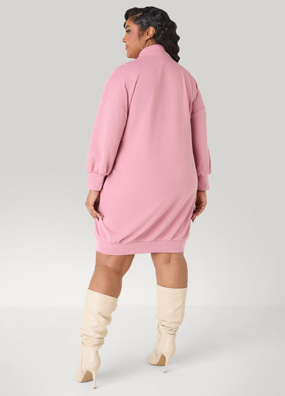 Button Front Sweatshirt Dress Heather Grey | Ashley Stewart