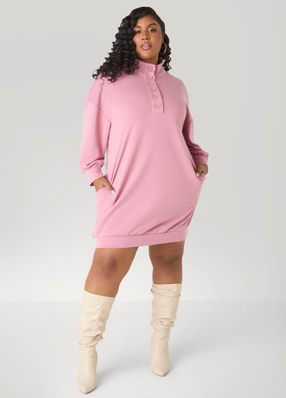 Button Front Sweatshirt Dress Heather Grey | Ashley Stewart