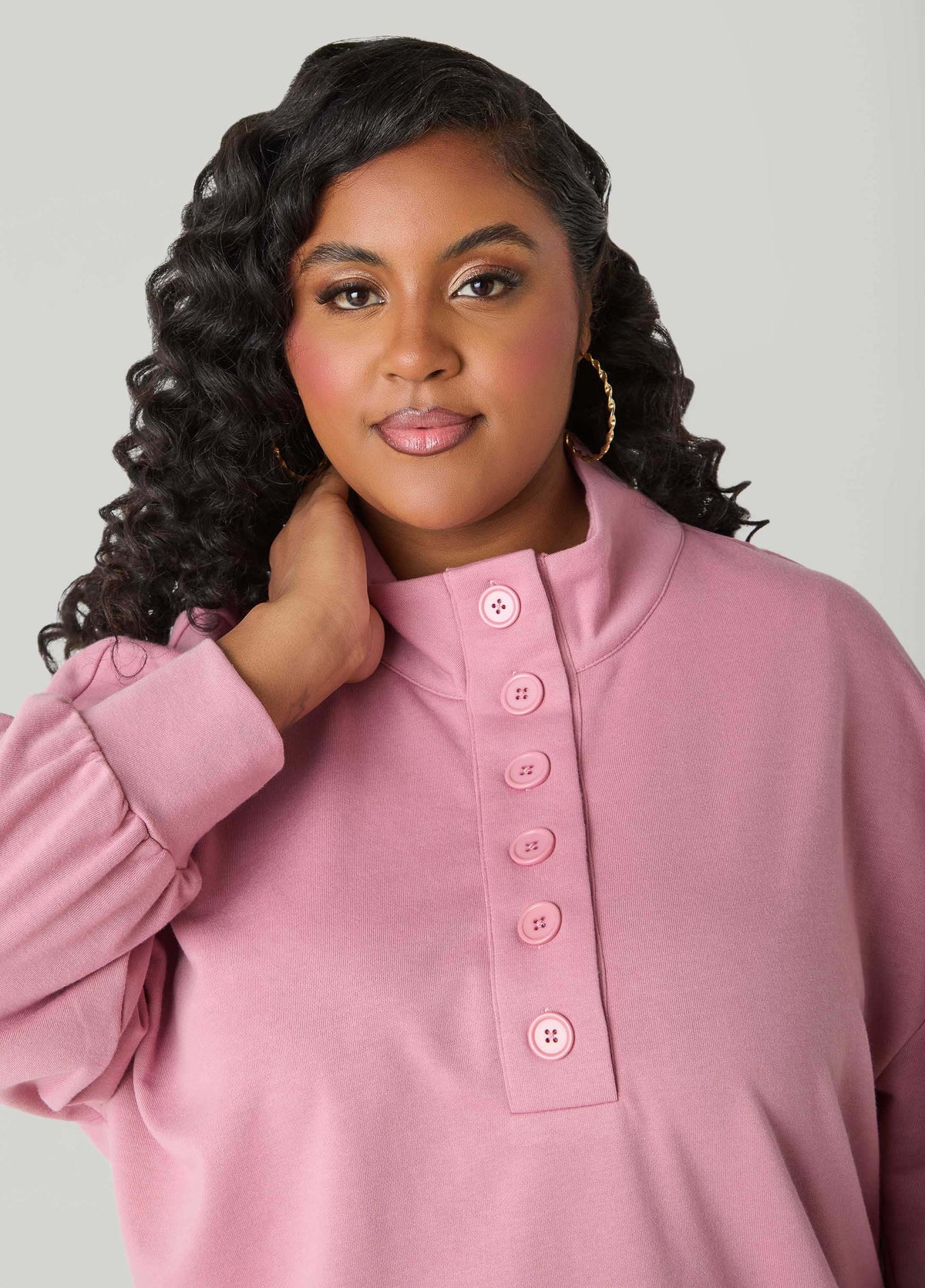 Button Front Sweatshirt Dress Heather Grey | Ashley Stewart